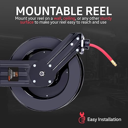 SuperHandy Air Hose Reel Retractable Industrial 3/8"x50' GUR019 - BLACK/RED Like New