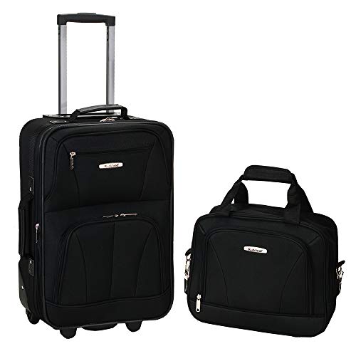 ROCKLAND FASHION SOFTSIDE UPRIGHT LUGGAGE SET EXPANDABLE BLACK 2-PIECE - Brand New