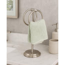 HOME MART GOODS DOUBLE RING FINGERTIP TOWEL HOLDER WITH HEAVY BASE, SATIN NICKLE - Brand New