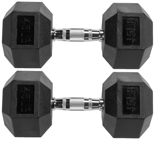 FITVIDS PREMIUM RUBBER ENCASED HEX DUMBBELL 45LB PAIR SFDB-BLK45P - BLACK - Like New