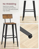 VASAGLE Bar Stools Set of 2 29.7" Tall with Back Steel Frame Brown/Black - Brand New