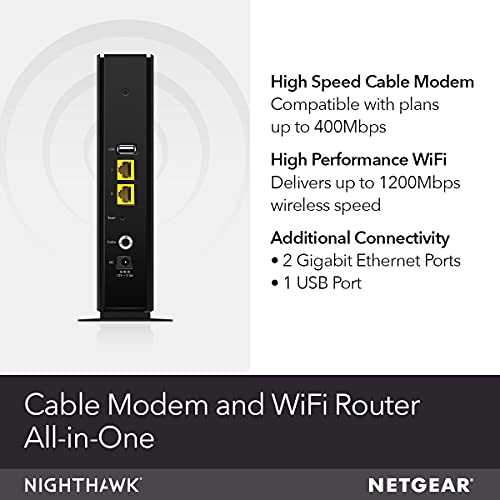 NETGEAR Cable Modem Built-in WiFi Router C6230-100NAS - Black Like New