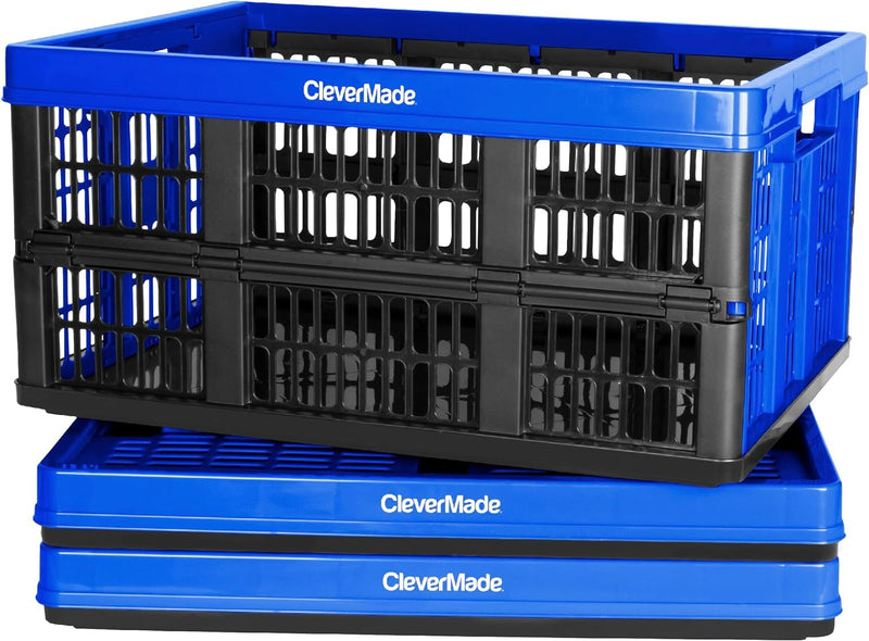 CLEVERMADE COLLAPSIBLE UTILITY CRATE 3PK 45L 11 GAL 8031165-7033PK - BLUE - Like New
