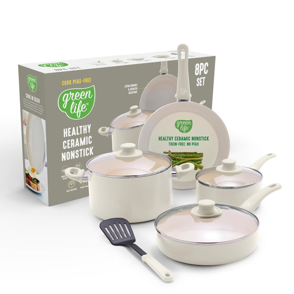 GreenLife 8 Piece Nonstick Cookware Set, Pots & Pans, - Scratch & Dent