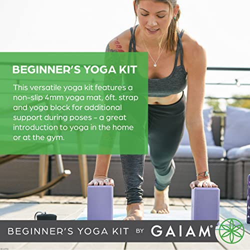 Gaiam Beginner's Yoga Starter Kit Set - Yoga Mat, Yoga Brick, 6ft Yoga Strap - Brand New