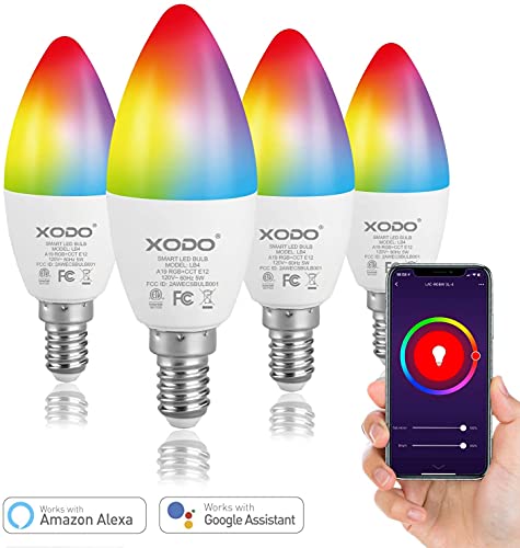 XODO SMART WI-FI A19 CANDELABRA LED BULBS DIMMABLE APP & VOICE 4-PACK - WHITE - Like New