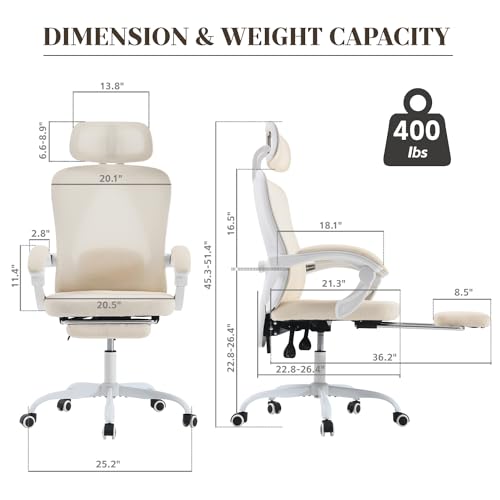 KIMUPA ERGONOMIC OFFICE ADJUSTABLE LUMBAR 400LBS CAPACITY RETRACTABLE - WHITE - Like New