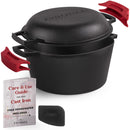 CUISINEL CAST IRON DUTCH OVEN 5-QUART DEEP POT PRESEASONED 2-in-1 - BLACK - Like New