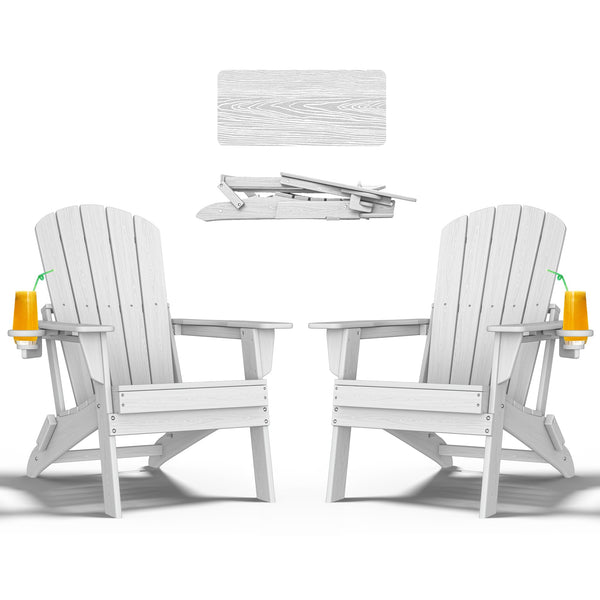 NEVILYWOOD FOLDING ADIRONDACK CHAIR - EXTENDED ERGONOMIC BACKREST - 2PC - WHITE - Like New