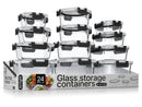 BAKKEN BOROSILICATE GLASS FOOD STORAGE CONTAINERS WITH LIDS 24 PIECES - BLACK - Brand New