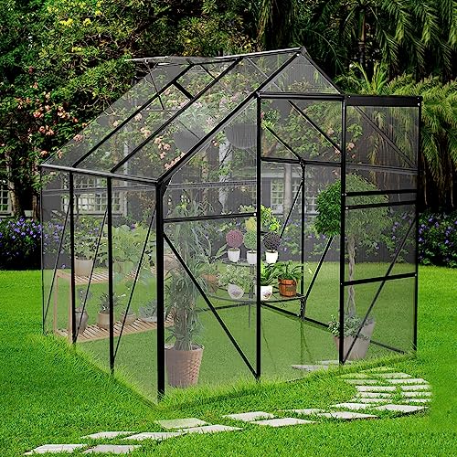 6x6 FT Polycarbonate Greenhouse with Raised Base with Sliding Doors - BLACK - Like New
