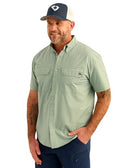 H1500214 HUK MENS NEXT LEVEL SOLID SLEEVE FISHING BUTTON M FOG GREEN - Brand New