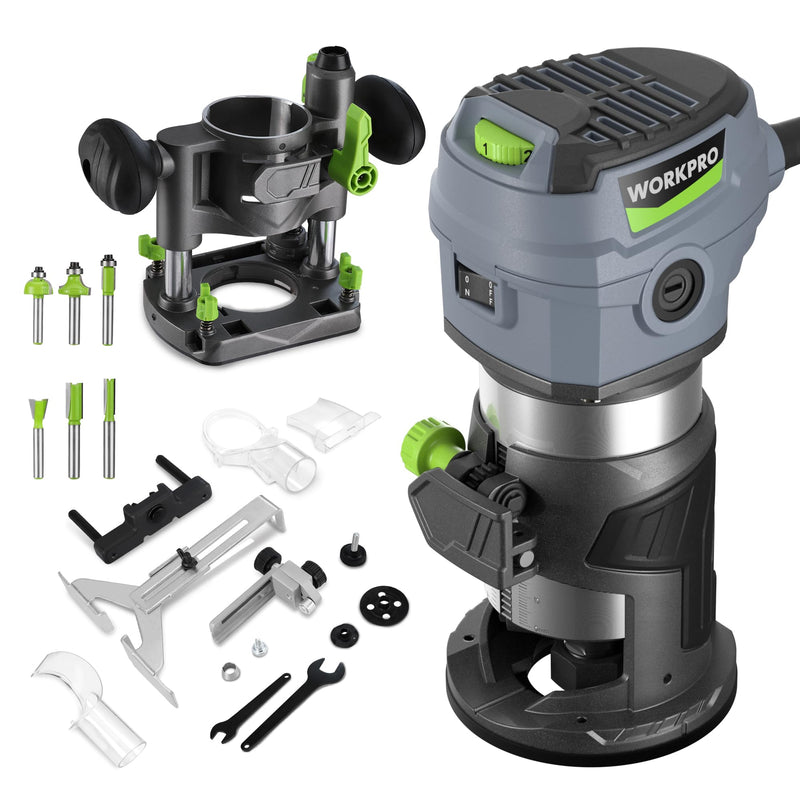 WORKPRO Compact Router Combo Kit, 6.5 Amp Compact Router Fixed Base - Like New