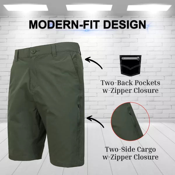 BLUE ROCK MEN’S 6-POCKET ALL MOTION STRETCH UTILITY SHORTS - SIZE: 36 - OLIVE - Brand New