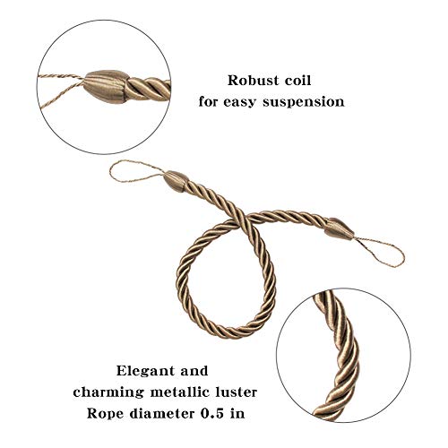 BEL AVENIR CURTAIN HANDMADE TIEBACKS ROPES HOLDBACKS 2 METAL SCREW HOOKS FLAXEN - Like New