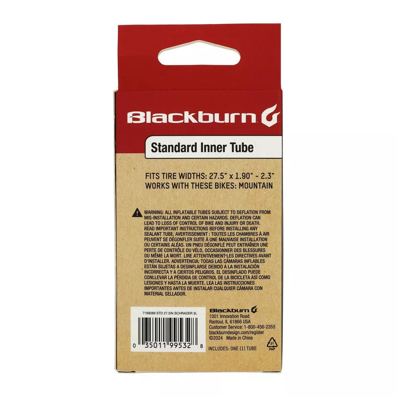 BLACKBURN 27.5" STANDARD BIKE TUBE - BLACK - Brand New