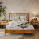 BME OLIVER HEADBOARD QUEEN SIZE BED FRAME, 15-INCH SIGNATURE, CARAMEL - Like New