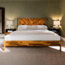 BME VIVIAN 14 INCH DELUXE BED FRAME WITH HEADBOARD, KING - RUSTIC GOLDEN BROWN - Like New