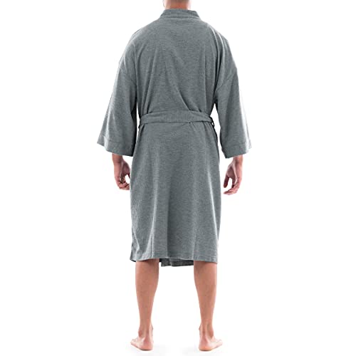 FRUIT OF THE LOOM MEN'S WAFFLE KIMONO ROBE - ONE SIZE - GRAY HEATHER - Like New