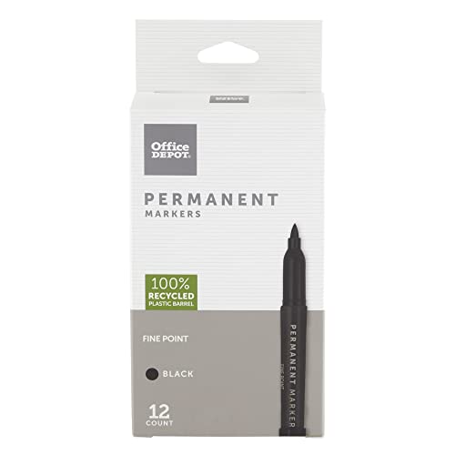 OFFICE DEPOT 100% RECYCLED PERMANENT MARKERS, FINE POINT, BLACK 12PK OD88669 - Brand New