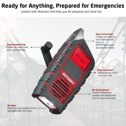 ETON ODYSSEY HAND CRANK NOAA WEATHER RADIO NFRX6ODYSSEY - RED - Like New
