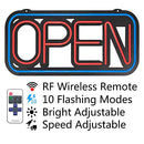 LED Neon Open Sign for Business 24x12In Large Size Blue Frame Red Letters - Like New
