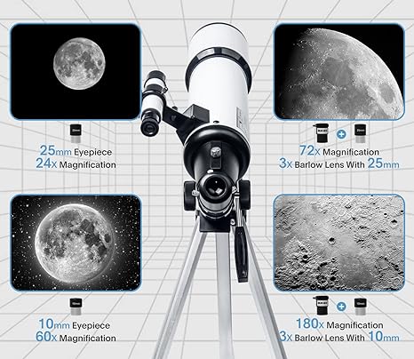 HEXEUM Telescope 80mm Aperture 600mm Astronomical Portable Refracting - WHITE - Like New