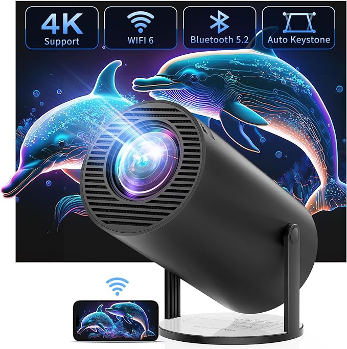 CLOKOWE 4K Mini Projector WiFi Bluetooth, 180° Rotation & Auto Keystone - Black Like New