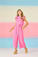 81450014PK MUD PIE Women's Arlette Jumpsuit, Pink, SIZE L - Brand New