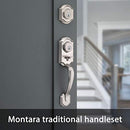 KWIKSET MONTARA FRONT DOOR LOCK HANDLE DEADBOLT SET WITH KNOB - SATIN NICKEL - Like New