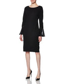 CD0C14DY Calvin Klein Chiffon Bell Sleeve Sheath Dress Black 10 - Brand New