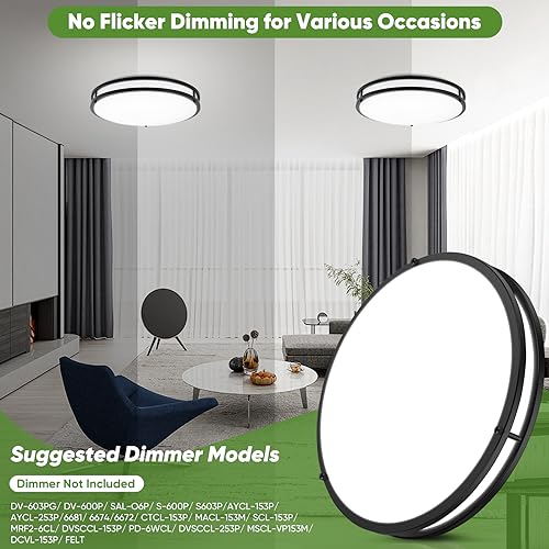 50W 5600LM LE Ceiling Lights Matte Black, 16Inch, 2 Pack - Black - Like New