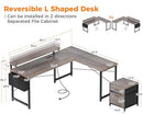 AODK L Shaped Computer Desk, 55" Office Desk, OAK-GRAY - Like New