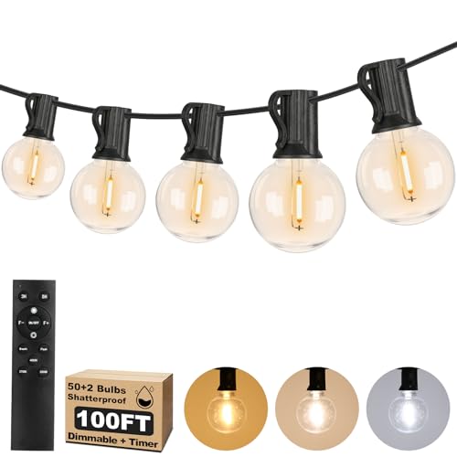 HANDWELL 100FT OUTDOOR G40 LED GLOBE STRING LIGHTS, BW PARTY, HW-CMPC-O50XA-BLK - Like New