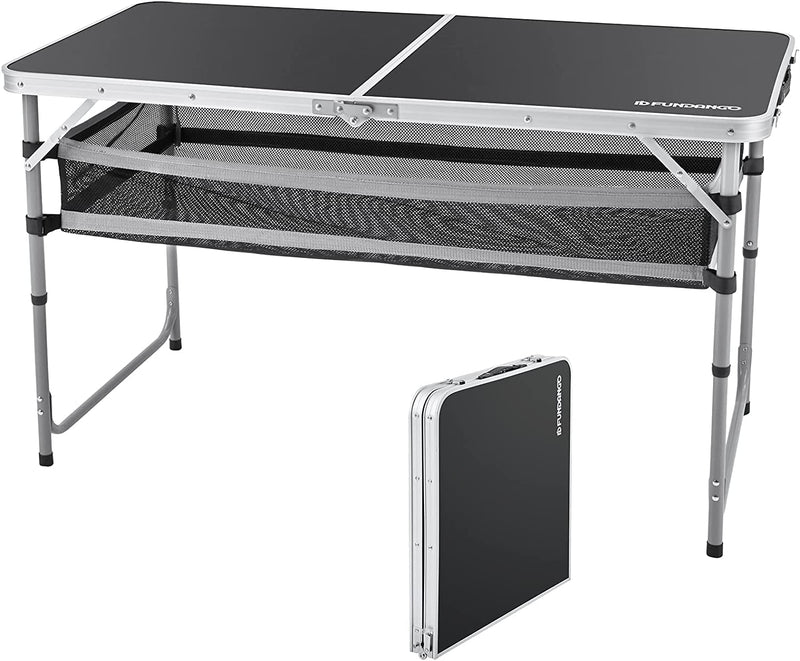 FUNDANGO FOLDING CAMPING TABLE, 4 FT ADJUSTABLE 9C2108 - BLACK - Like New