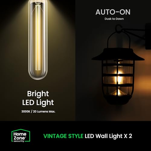HOME ZONE SECURITY 2-PACK SOLAR WALL HANGING LIGHTS LIFEPO4 BATTERY - BLACK - Like New