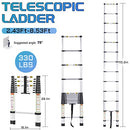 RIKADE TELESCOPIC LADDER 8.5FT ALUMINUM NON-SLIP FEET 330LB RK-SST-26 - SILVER - Like New