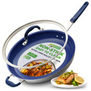 NUTRICHEF 14" FRY PAN WITH LID  NCFRLD14 - BLUE/WHITE - Like New