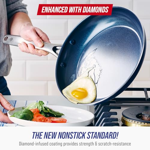 BLUE DIAMOND 10 PIECE COOKWARE SET DIAMOND INFUSED PFAS PFOA-FREE - BLUE - Like New