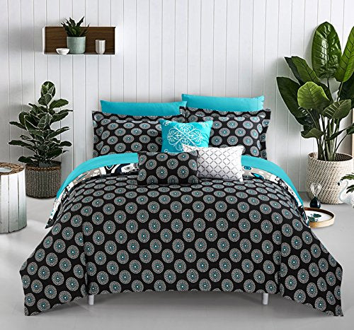 CHIC HOME BLACK REVERSIBLE BED IN A BAG COMFORTER SET MORNINGTON - BOHO PAISLEY - Like New