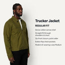 AMAZON ESSENTIALS MEN'S COTTON CANVAS ZIP-FRONT TRUCKER JACKET - DARK OLIVE - Like New