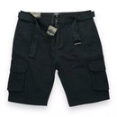 BLU ROCK NEW YORK MENS FLEX STRETCH BELTED CARGO SHORTS - SIZE: MEN 40 - BLACK - Brand New