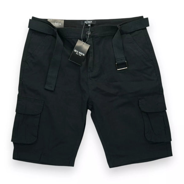 BLU ROCK NEW YORK MENS FLEX STRETCH BELTED CARGO SHORTS - SIZE: MEN 40 - BLACK - Brand New