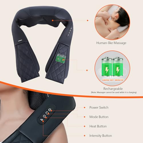Shiatsu Rechargeable Neck Massager with Heat, CORDLESS PORTABLE, LMT-FCP-0015 - Like New