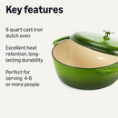 Amazon Basics Enameled Cast Iron Dutch Oven Pot Lid Heavy-Duty 6 Quart - Green - Brand New