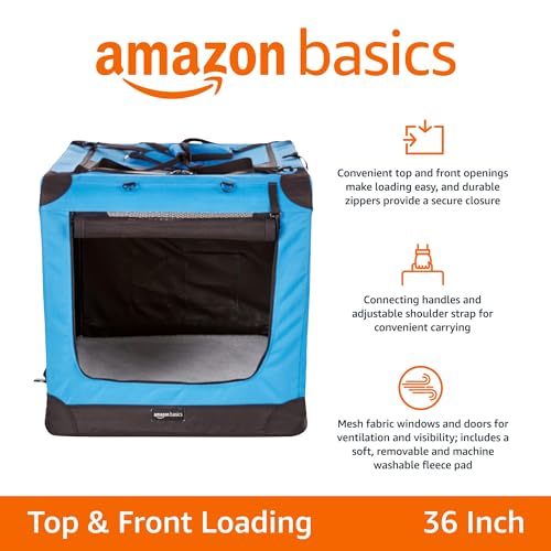 AMAZON BASICS FOLDING PORTABLE SOFT PET DOG CRATE CARRIER KENNEL - BLUE - Like New