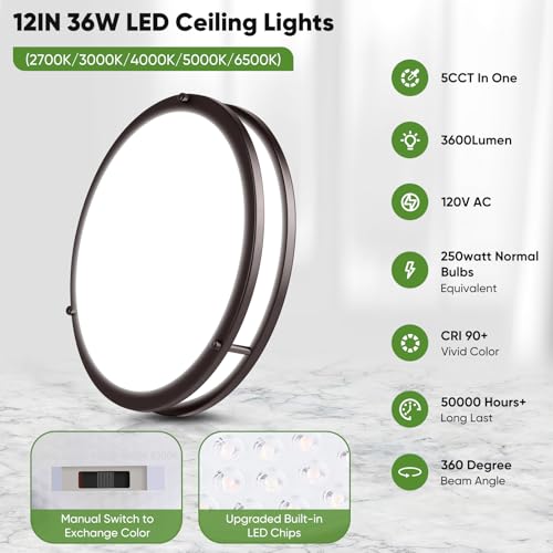 TOBUSA 2-Pack 36w LED Ceiling Lights 12inch Flush Mount Light Fixture - Bronze - Like New