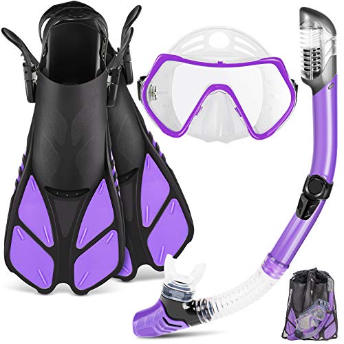 ZEEPORTE MASK FIN SNORKEL SET, TRAVEL SIZE, S/M 4 1/2- 8 1/2 - PURPLE - Like New