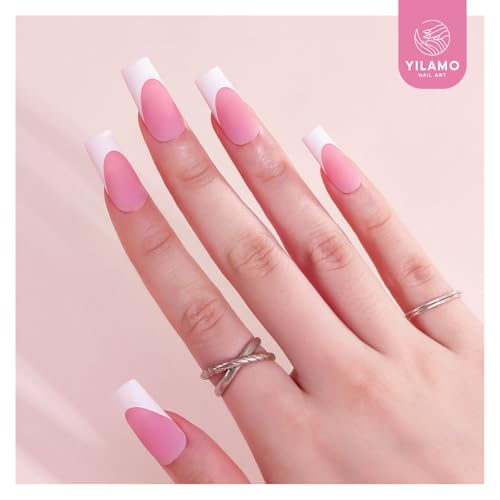 YILAMO PRESS ON NAILS LONG FRENCH TIP COFFIN SQUARE FIVE COLORS 300PCS - BROWN - Like New