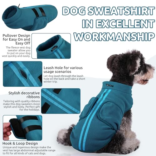 QUEENMORE SMALL DOG SWEATER, SOFT FLEECE VEST PULLOVER JACKET, PEACOCK-BLUE - Brand New